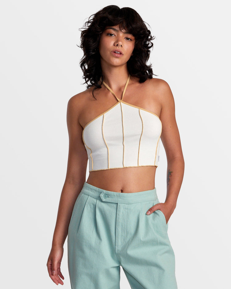 Piper Halter Crop Top - Latte