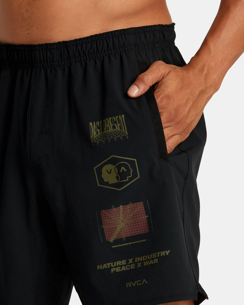 Yogger Stretch Elastic Waist Shorts 17" - Black Multi