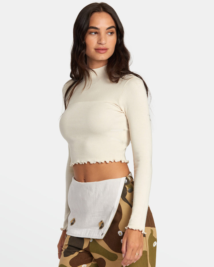 Saved Long Sleeve Long Sleeve Crop Top - Latte