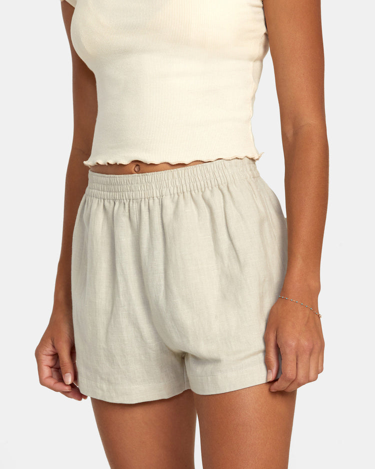 Linen Sawyer Elastic Waist Shorts - Chalk