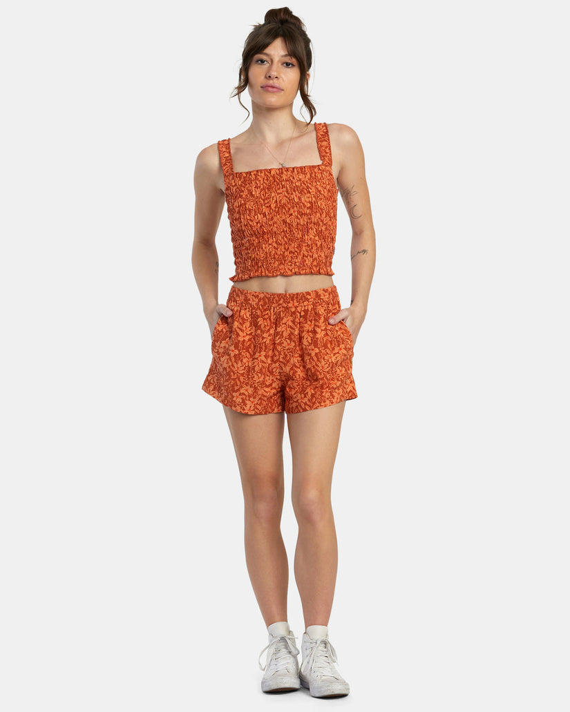 Sawyer Print Elastic Waist Shorts - Sandlewood