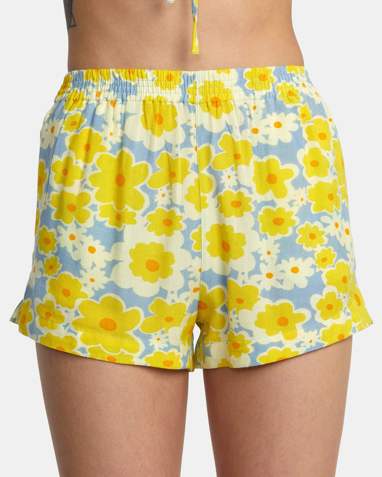 Sawyer Print Elastic Waist Shorts - Dusty Blue