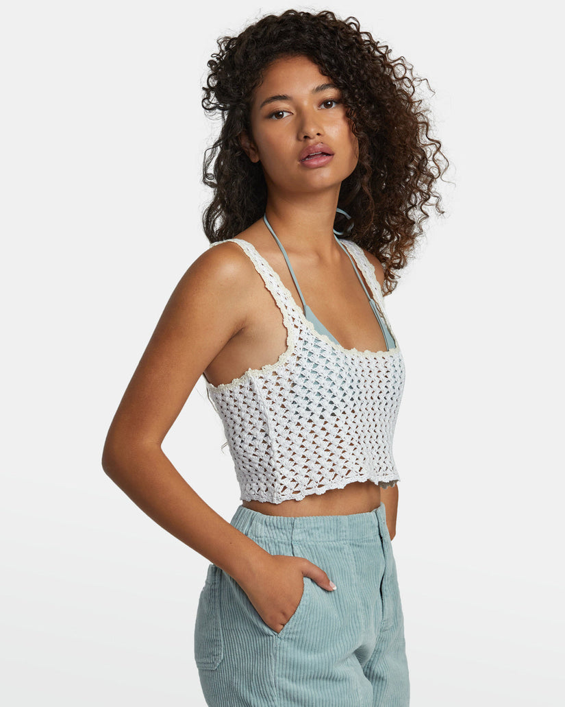 Railed Crochet Crop Top - Whisper White