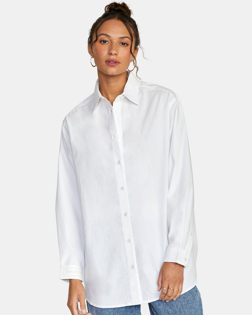 Angeles Long Sleeve Button-Up Top - Whisper White
