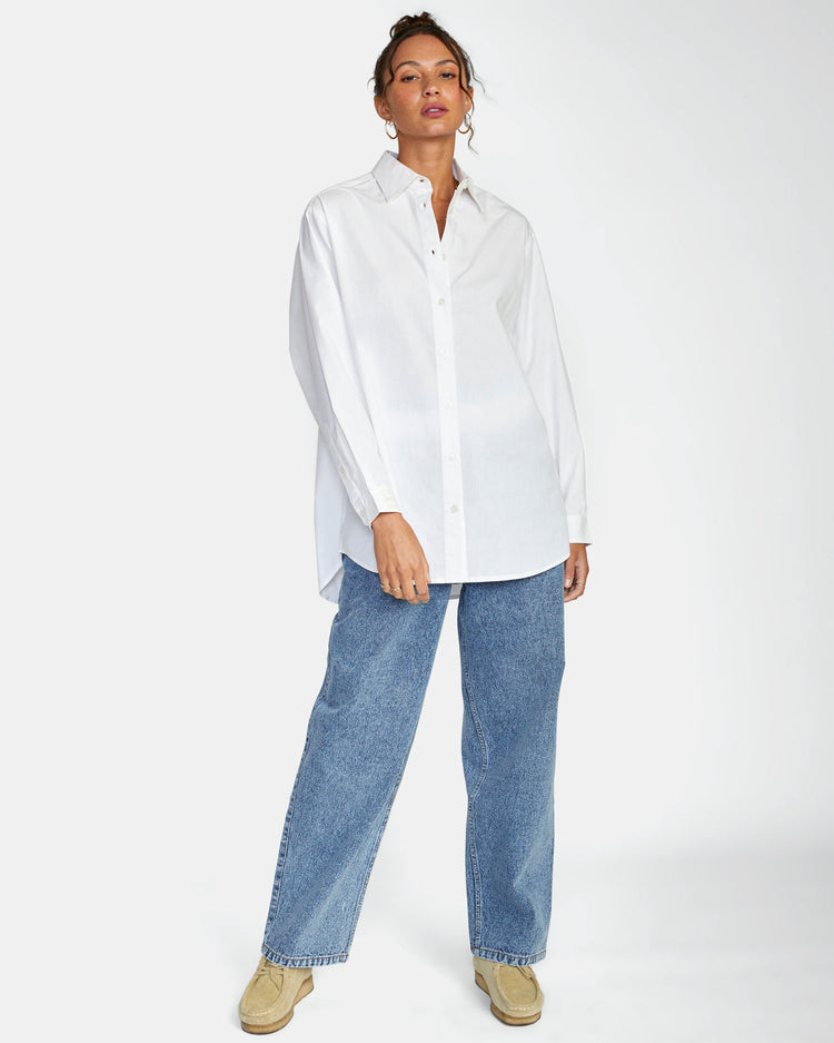 Angeles Long Sleeve Button-Up Top - Whisper White