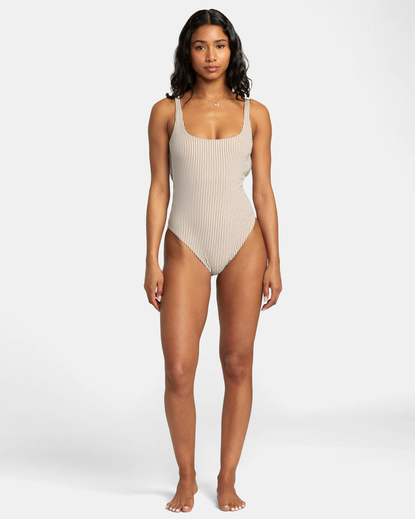 Linear Staple One-Piece Med French One-Piece Swimsuit - Workwear Brown