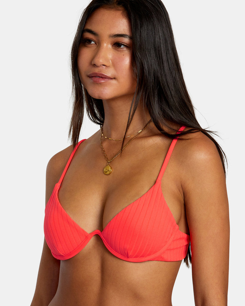 Solid Streak Underwired Bikini Top - Neon Red