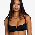Solid Shirred V-Wire Bralette Bikini Top - Black