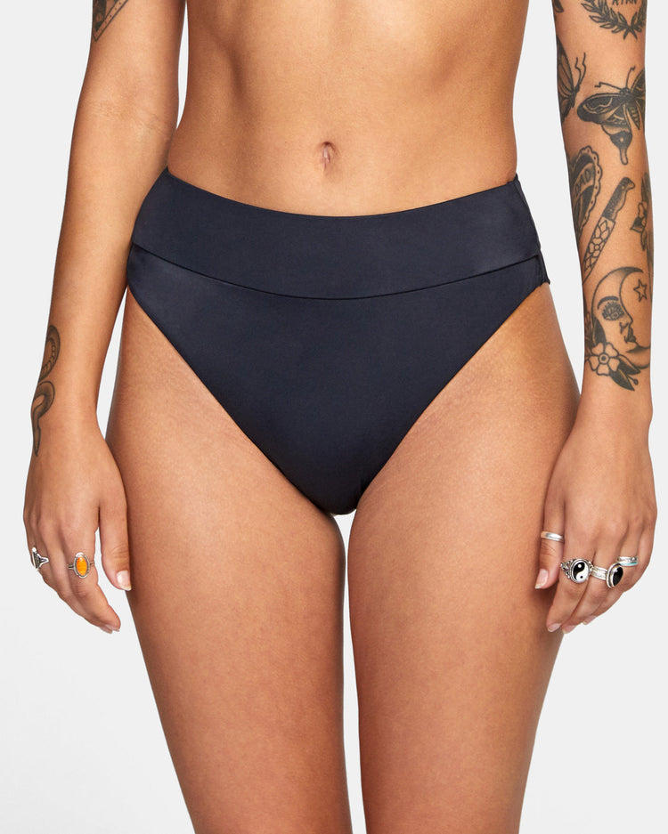 High-Rise Cheeky Bikini Bottoms - Black