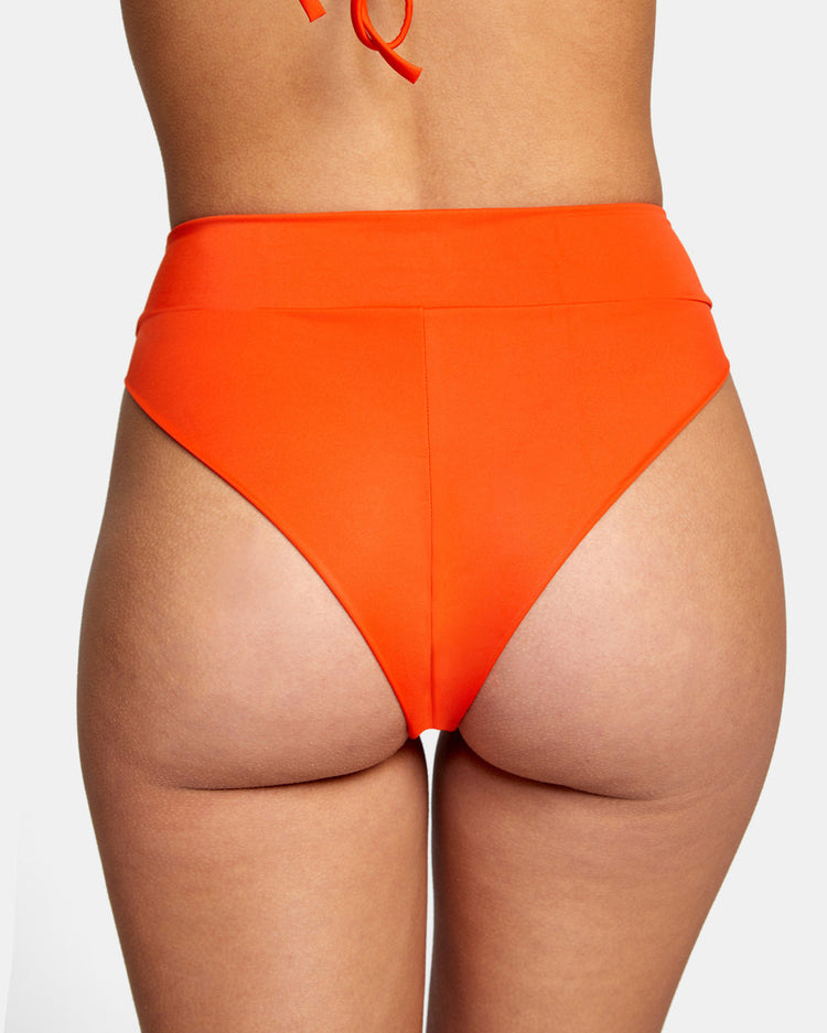 High-Rise Cheeky Bikini Bottoms - Red Orange