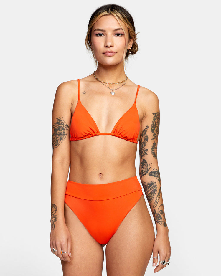 High-Rise Cheeky Bikini Bottoms - Red Orange