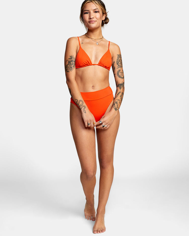 High-Rise Cheeky Bikini Bottoms - Red Orange