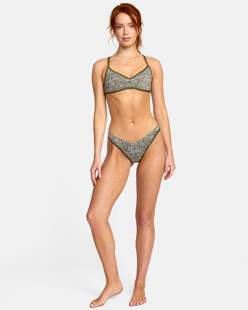 Blocked Hi Leg Bikini Bottoms - Micro Cat Olive