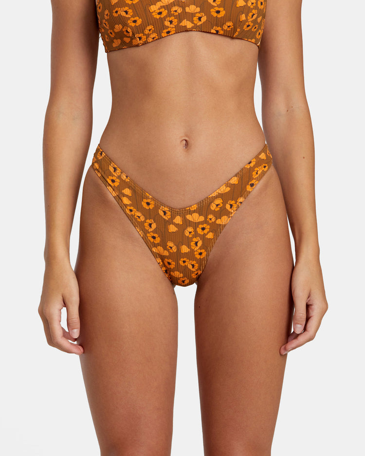 Poppy Eco Rib High Leg Bikini Bottoms - Sienna