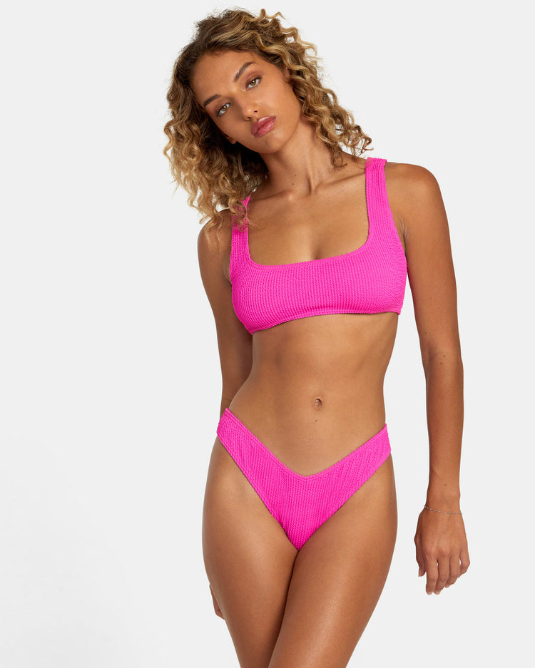 Grooves Texture High Leg Bikini Bottoms - Fluro Pink