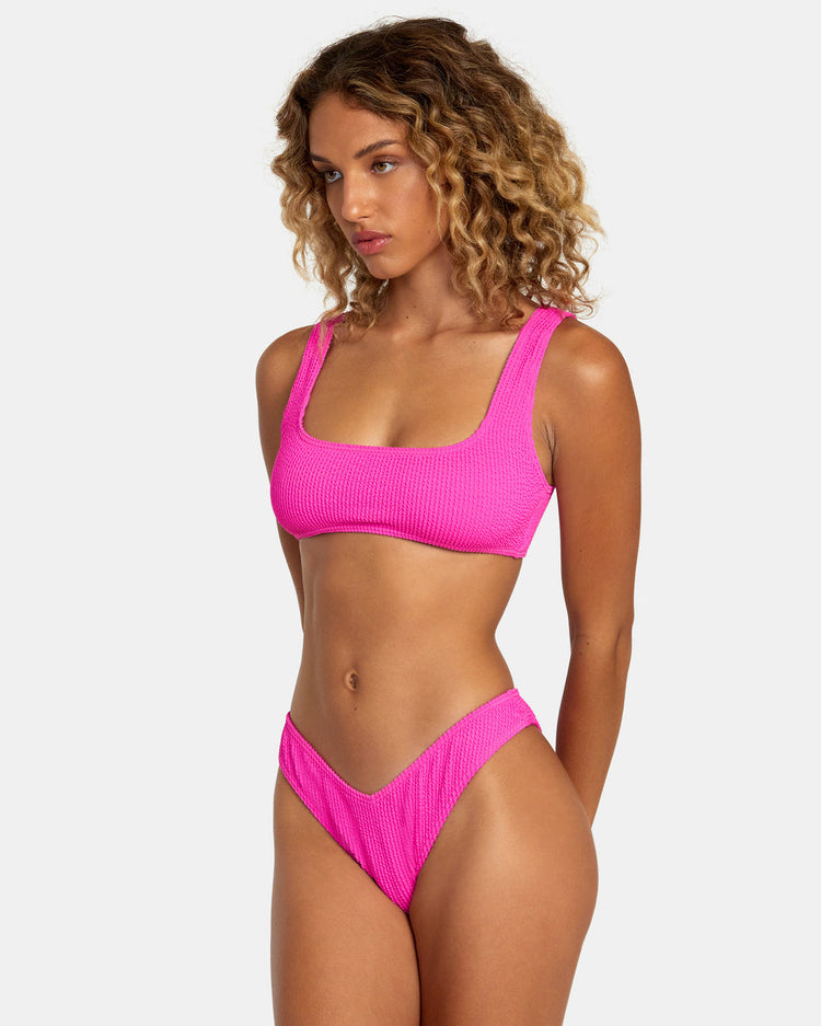 Grooves Texture High Leg Bikini Bottoms - Fluro Pink