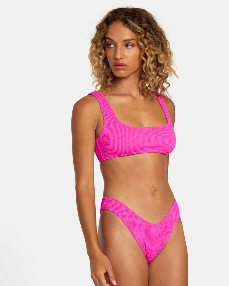 Grooves Texture High Leg Bikini Bottoms - Fluro Pink