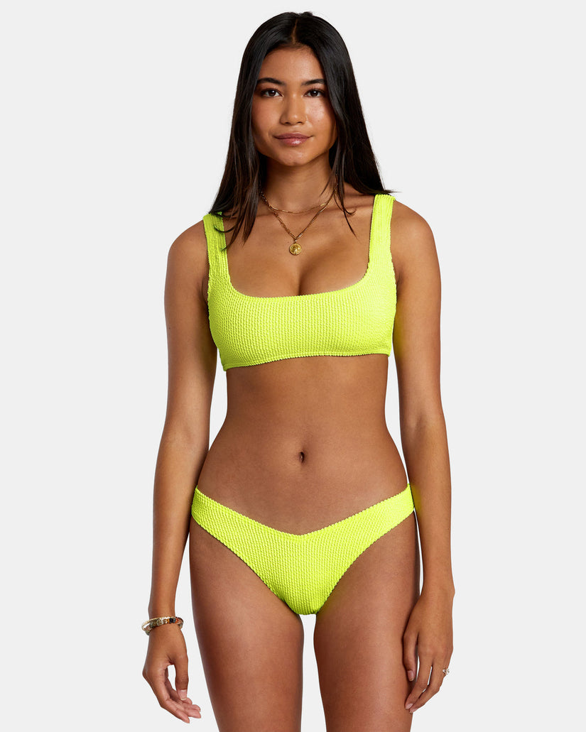 Grooves Texture High Leg Bikini Bottoms - Neon Yellow