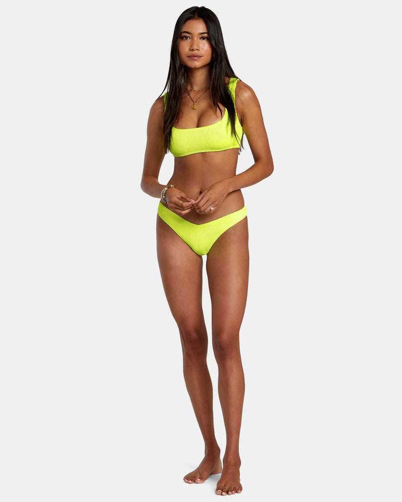 Grooves Texture High Leg Bikini Bottoms - Neon Yellow