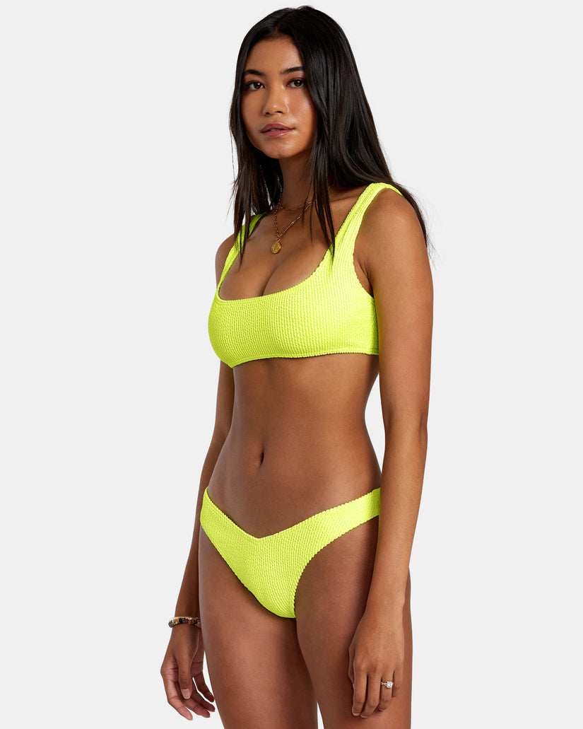 Grooves Texture High Leg Bikini Bottoms - Neon Yellow