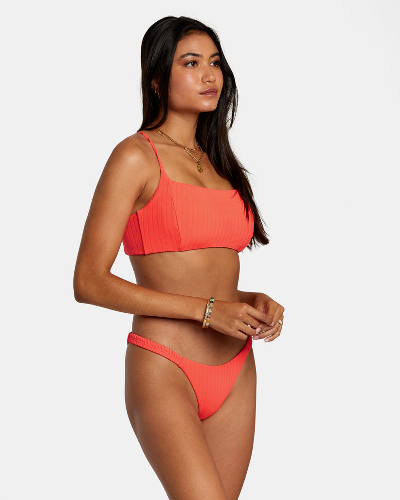 Solid Streak Medium Bikini Bottoms - Neon Red