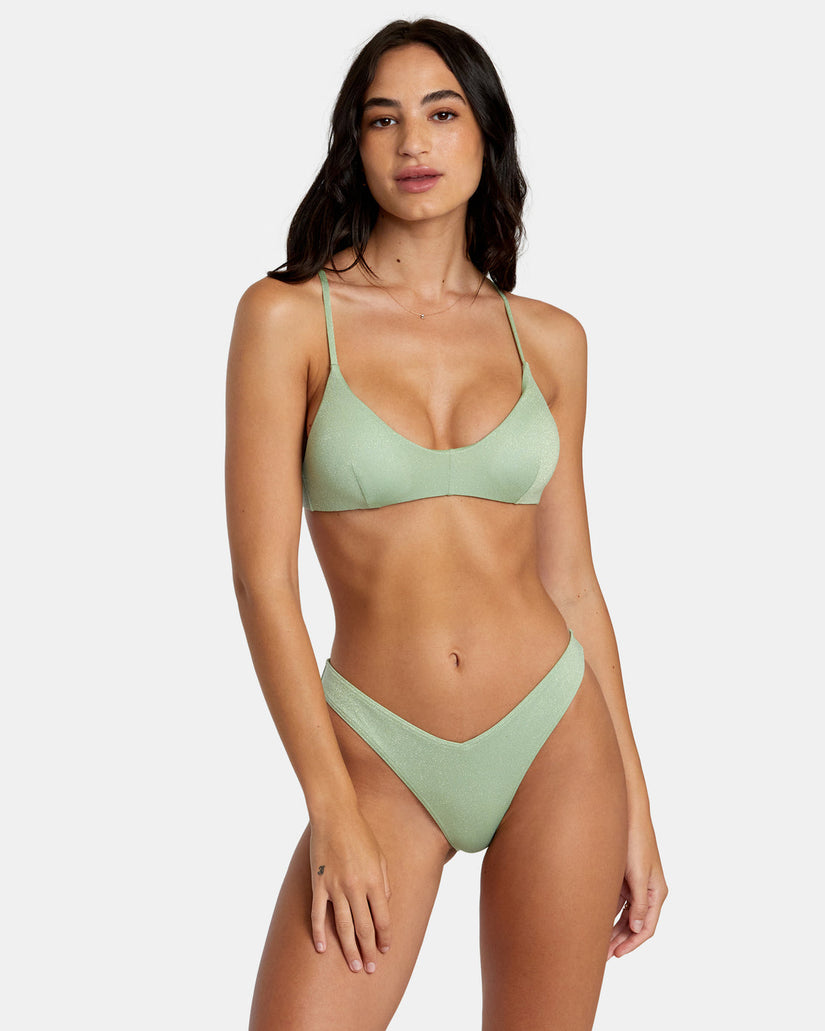 Solid Lurex High Leg Bikini Bottoms - Seafoam