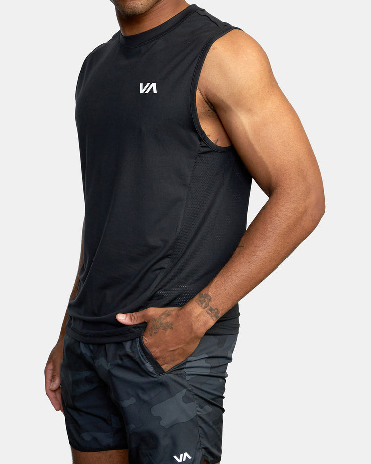 Sport Vent Muscle Tank Top - Black