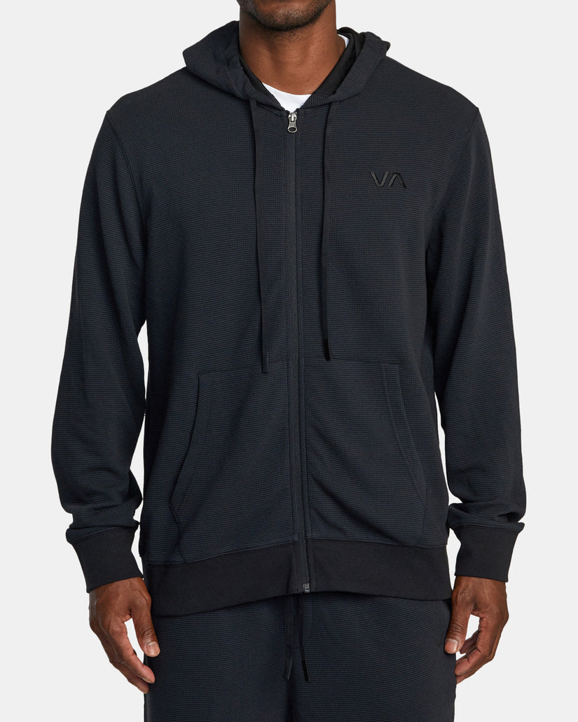 C-Able Waffle Knit Zip-Up Hoodie - Black