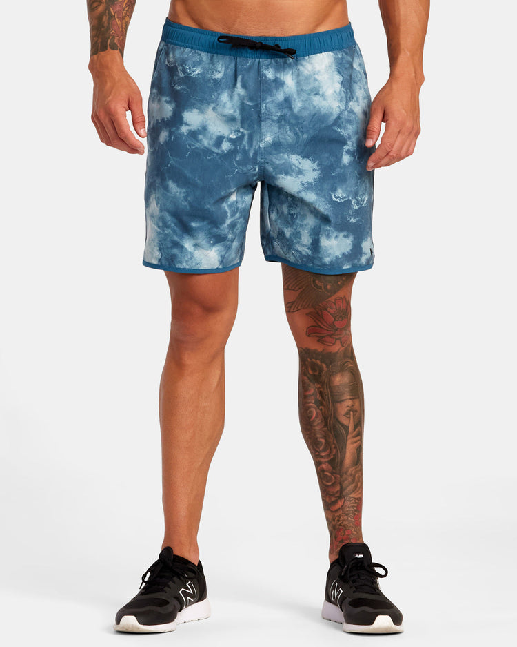 Yogger Hybrid Elastic Waist Athletic Shorts 17" - Teal Tie Dye