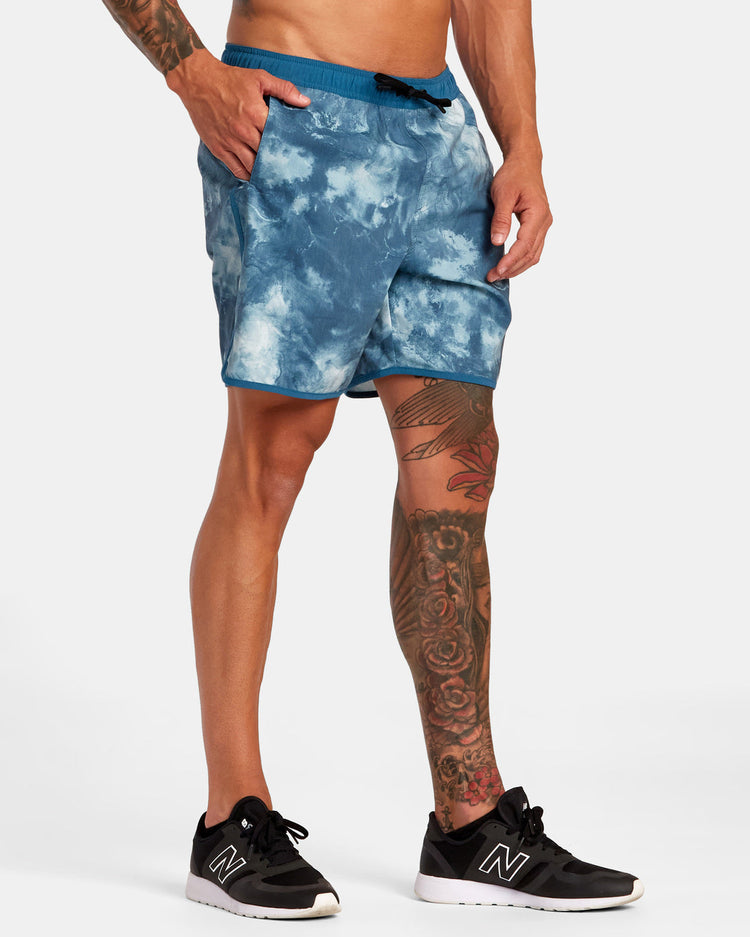 Yogger Hybrid Elastic Waist Athletic Shorts 17" - Teal Tie Dye