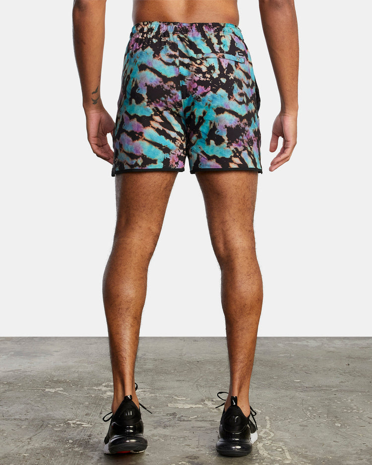 Yogger Elastic Waist Running Shorts 15" - Black Tie Dye