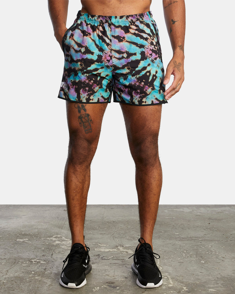 Yogger Elastic Waist Running Shorts 15" - Black Tie Dye