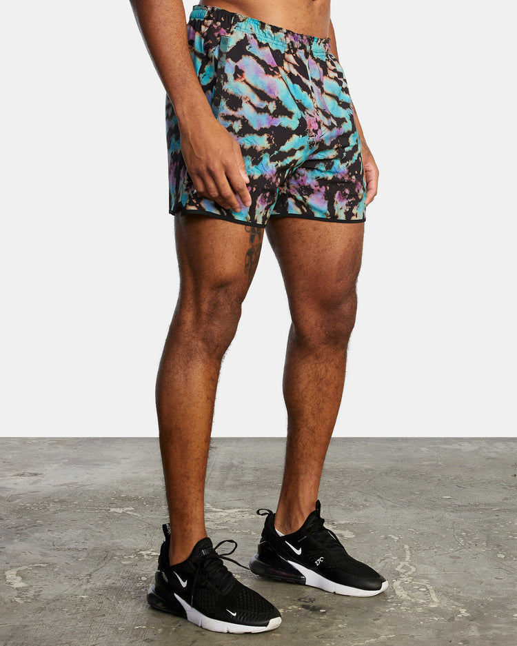 Yogger Elastic Waist Running Shorts 15" - Black Tie Dye