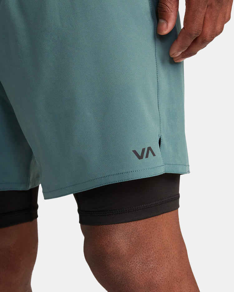 Yogger Train 2-In-1 Elastic Waist Workout Shorts 17" - Pine Grey