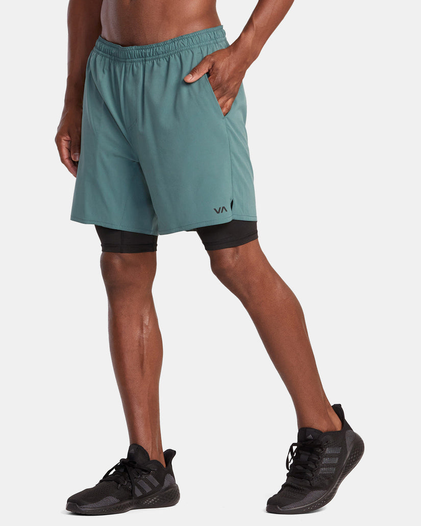 Yogger Train 2-In-1 Elastic Waist Workout Shorts 17" - Pine Grey