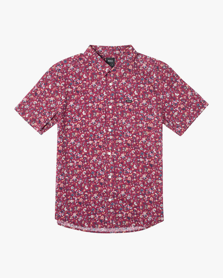 Justice Floral Short Sleeve Shirt - Oxblood Red