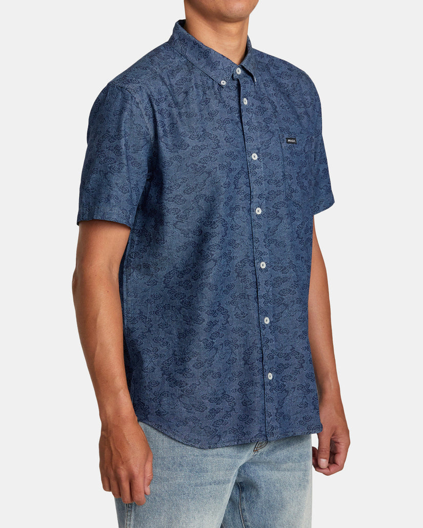 Neon Dragon Denim Short Sleeve Shirt - Denim