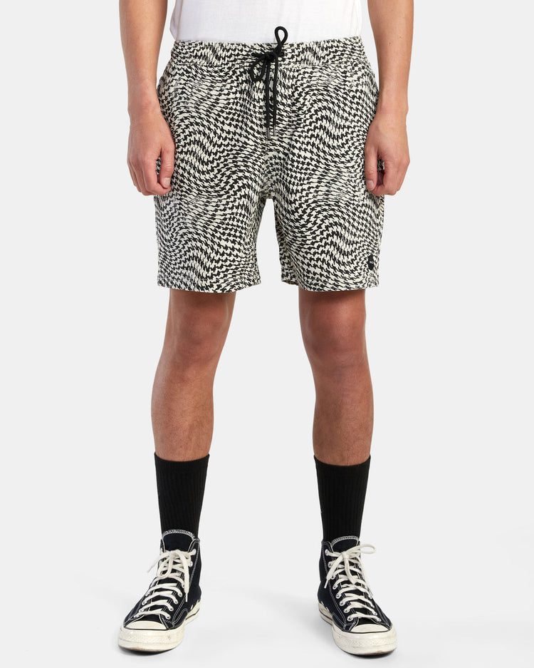 Escape Print Elastic Waist Walkshorts 17” - Black/White