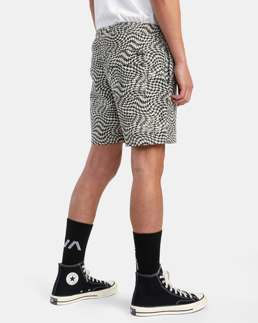 Escape Print Elastic Waist Walkshorts 17” - Black/White