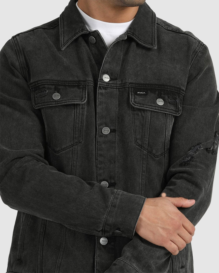 RVCA Distressed Denim Jacket - Vintage Black