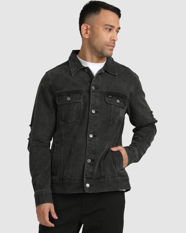 RVCA Distressed Denim Jacket - Vintage Black