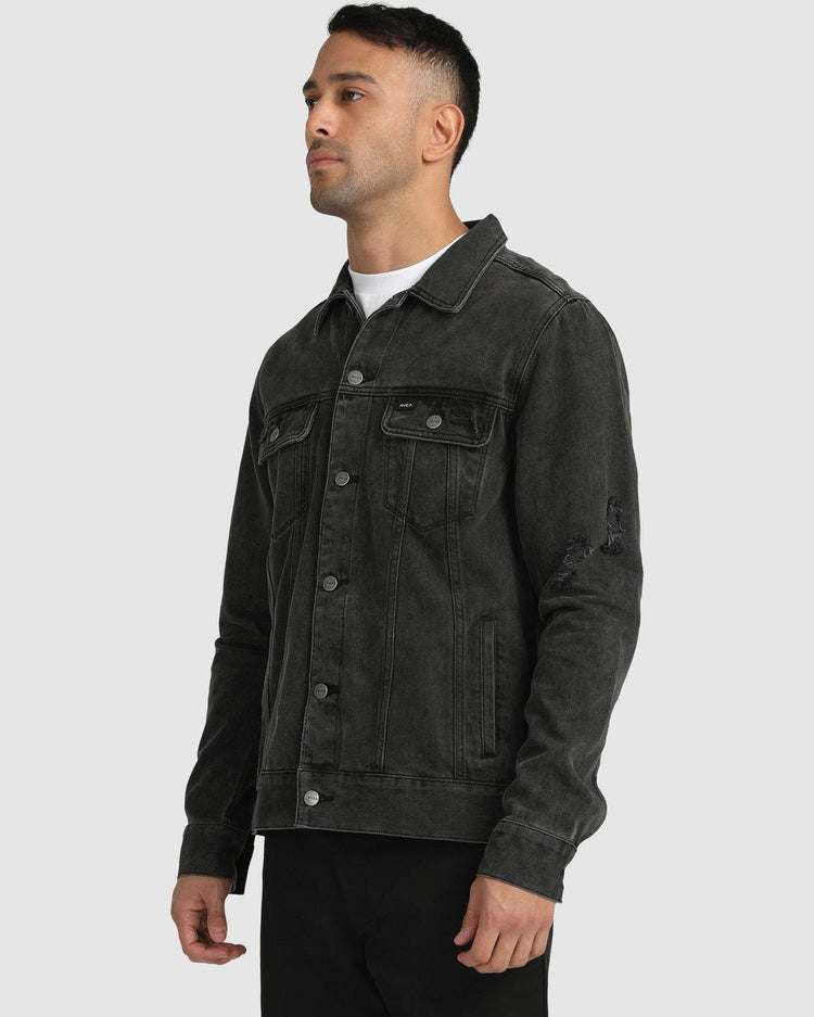 RVCA Distressed Denim Jacket - Vintage Black