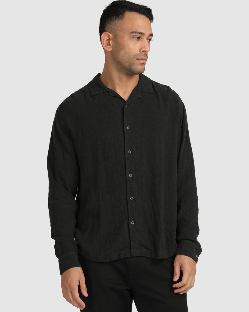 Beat Long Sleeve Button-Down Shirt - Black