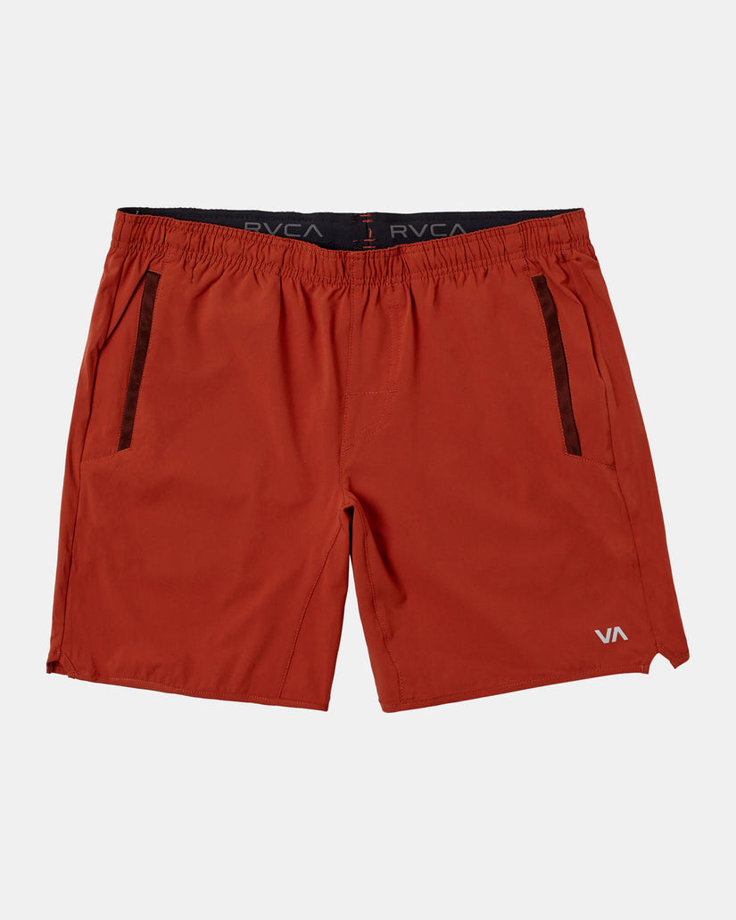 Yogger Stretch Elastic Waist Shorts 17" - Brick Red