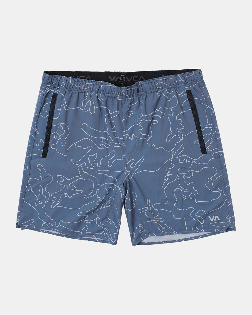 Yogger Stretch Elastic Waist Shorts 17" - Line Camo Blue Slate