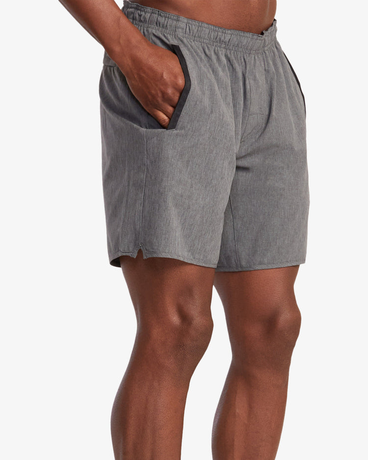 Yogger Stretch Elastic Waist Shorts 17" - Charcoal Heather