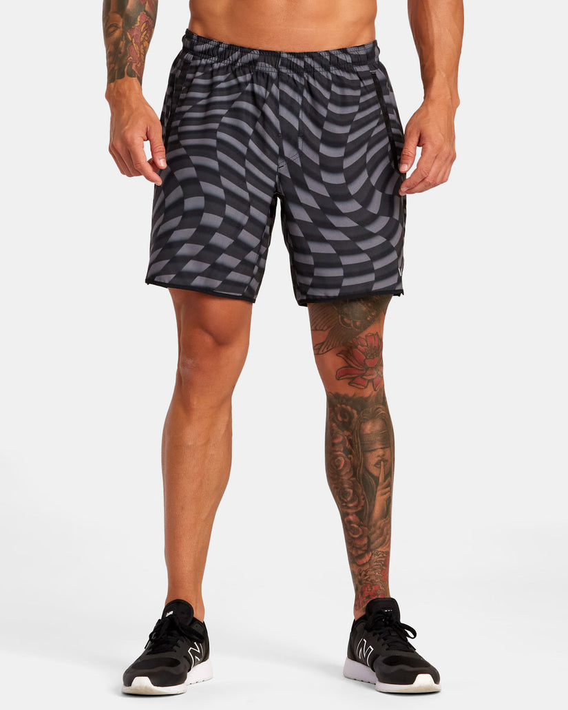 Yogger Stretch Elastic Waist Shorts 17" - Black Warp Check