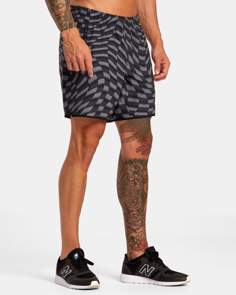 Yogger Stretch Elastic Waist Shorts 17" - Black Warp Check