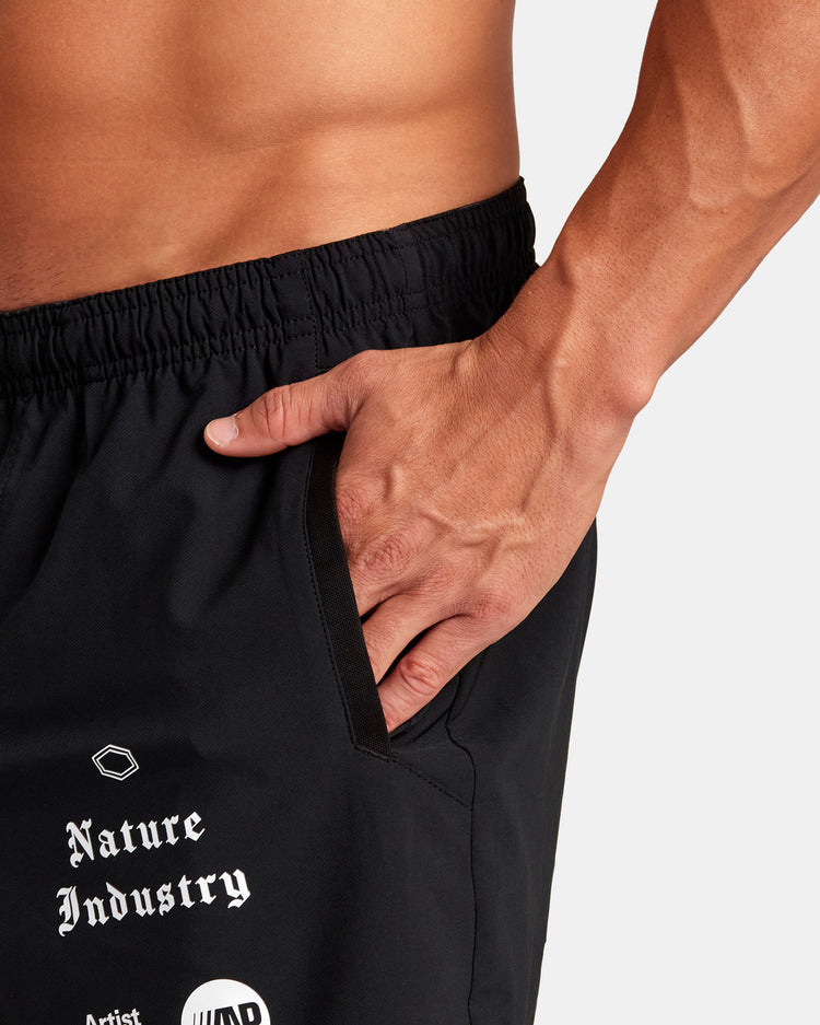 Yogger Stretch Elastic Waist Shorts 17" - Black All Brand