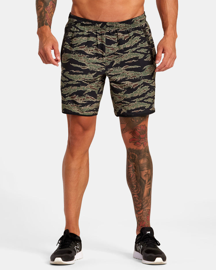 Yogger Stretch Elastic Waist Shorts 17" - Tiger Camo